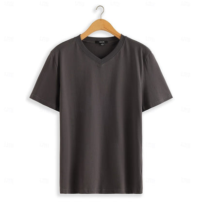 100% Cotton V Neck Solid Color T Shirt - oukumen