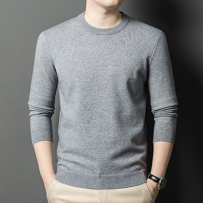 100% Wool Solid Color Sweater Pullover - oukumen