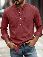 Garment-Dyed Stand-Collar Shirt