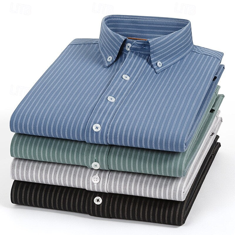 100% Cotton Striped Oxford Long Sleeve Shirt - oukumen