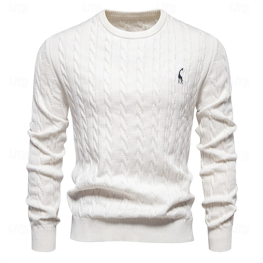 Cotton  Crew Neck Pullover Sweater - oukumen