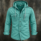 Acid-Wash Mandarin-Collar Shirt