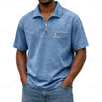 Acid-Wash Zip-Pocket Polo Shirt
