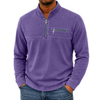 Acid-Wash Zip-Pocket Polo Shirt