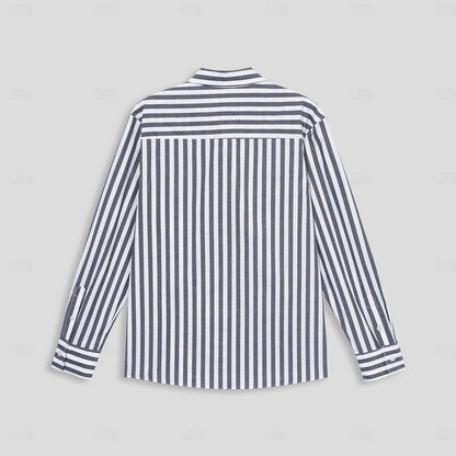 100% Cotton Stripes Lapel Dress Shirt - oukumen