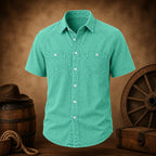 Acid-Wash Short-Sleeve Denim Shirt