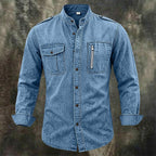 Acid-Wash Mandarin-Collar Shirt
