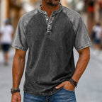 Color-Block Patchwork Henley Shirt
