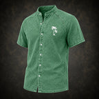 Washed Mandarin-Collar Denim Shirt