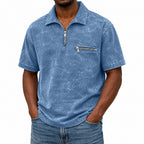 Acid-Wash Zip Polo Shirt