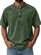 Acid-Wash Short-Sleeve Henley Shirt