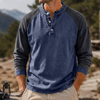 Color-Block Washed Henley Shirt