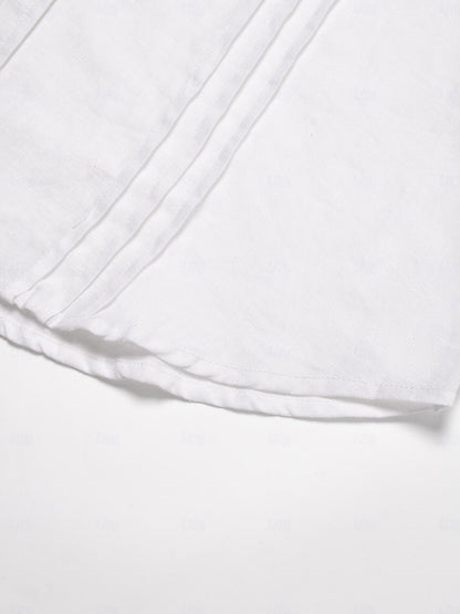 100% Linen Shirt Ruched White - oukumen