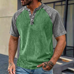 Color-Block Patchwork Henley Shirt