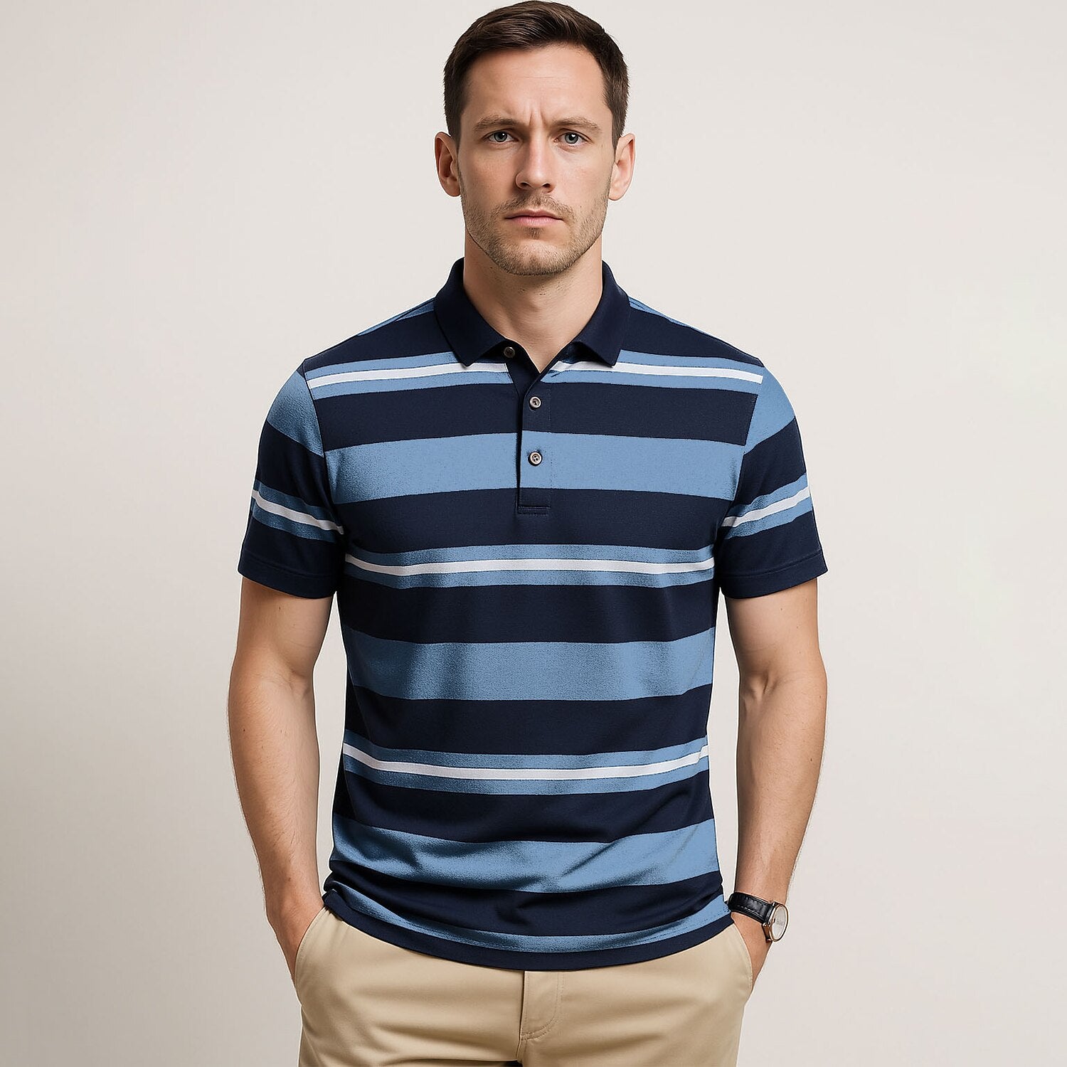 Premium Silk-Blend Striped Polo Shirt - oukumen
