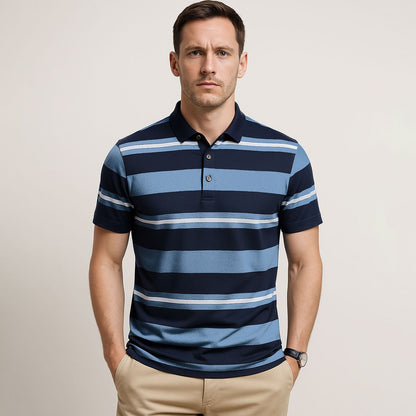 Premium Silk-Blend Striped Polo Shirt - oukumen