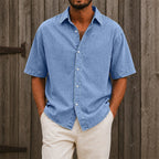 Washed Short-Sleeve Denim Shirt