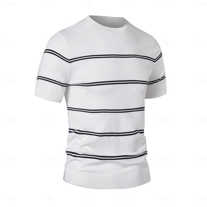 Silk-Linen-Cotton Striped Crewneck Tee