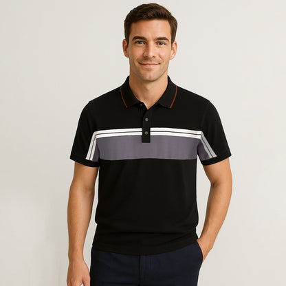 Cotton Blend Casual Colorblock Polo Shirt - oukumen