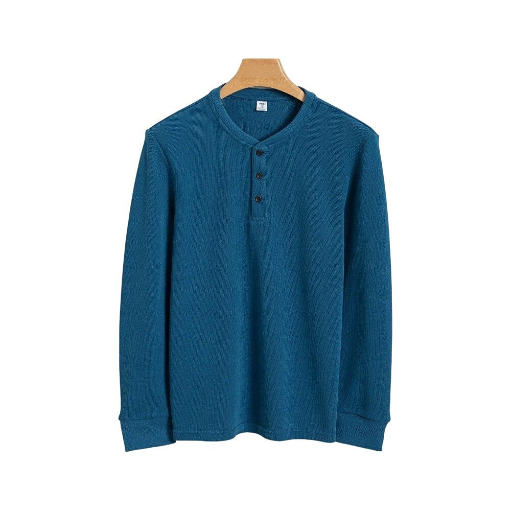 Cotton Waffle Long Sleeve Henley T-Shirt