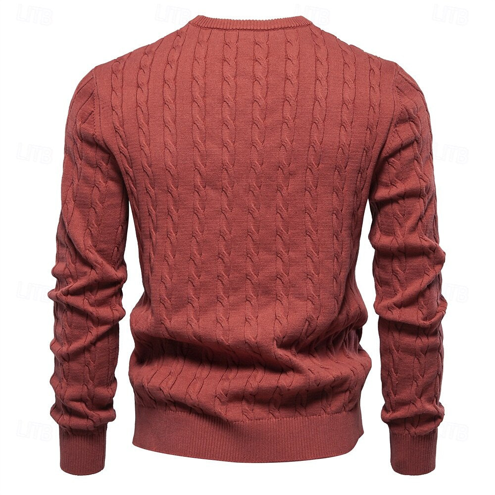 Cotton  Crew Neck Pullover Sweater - oukumen