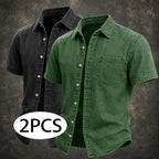 Acid-Wash Short-Sleeve Denim Shirt