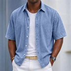 Washed Short-Sleeve Denim Shirt