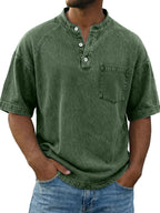 Acid-Wash Short-Sleeve Henley Shirt