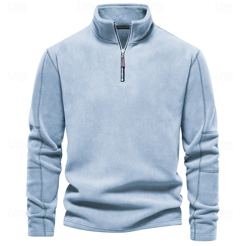 Polar Fleece Stand Collar Half Zip Long Sleeve Sweatshirt - oukumen