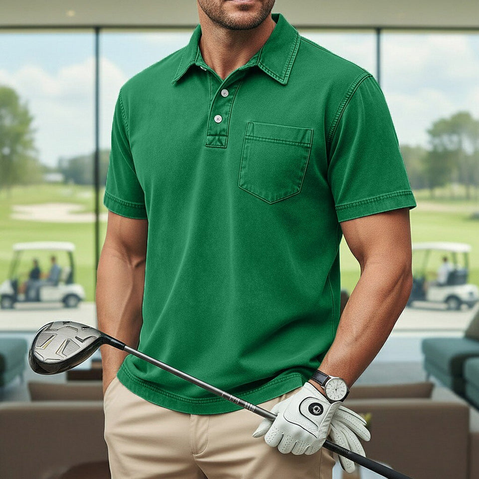 Acid-Wash Pocket Polo Shirt