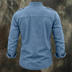 Acid-Wash Mandarin-Collar Shirt