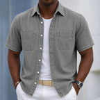 Washed Short-Sleeve Denim Shirt