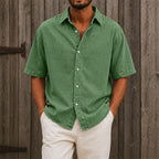 Washed Short-Sleeve Denim Shirt