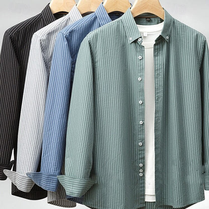 100% Cotton Striped Oxford Long Sleeve Shirt - oukumen