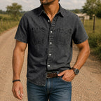 Washed Short-Sleeve Denim Shirt