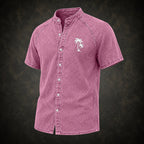 Washed Mandarin-Collar Denim Shirt