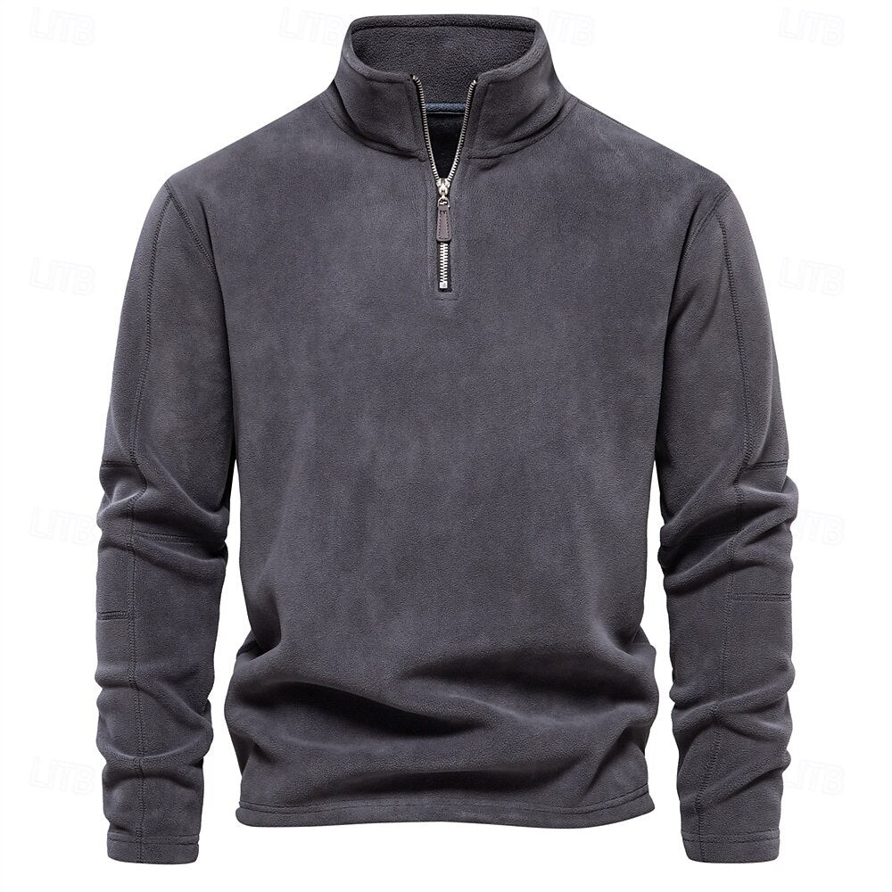 Polar Fleece Stand Collar Half Zip Long Sleeve Sweatshirt - oukumen