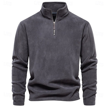 Polar Fleece Stand Collar Half Zip Long Sleeve Sweatshirt - oukumen