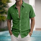 Washed Short-Sleeve Denim Shirt