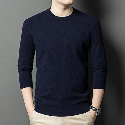 100% Wool Solid Color Sweater Pullover - oukumen