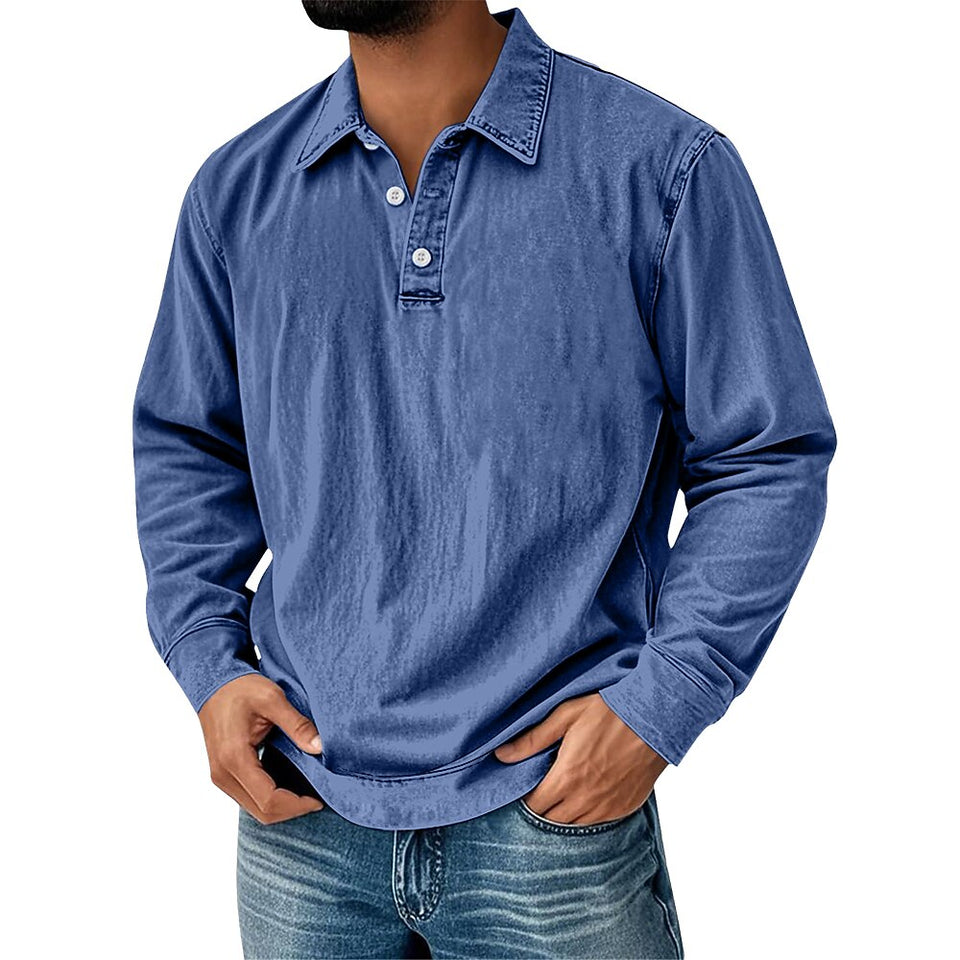 Washed Long-Sleeve Polo Shirt