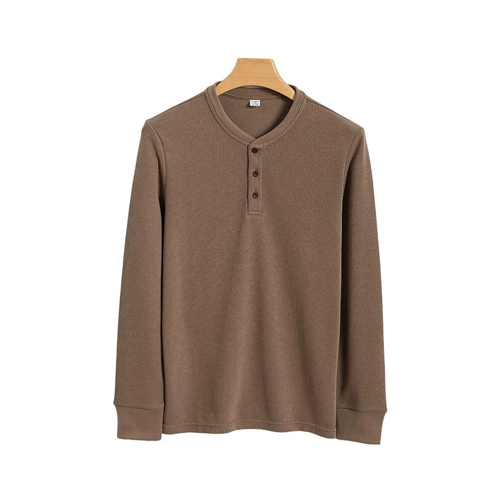 Cotton Waffle Long Sleeve Henley T-Shirt
