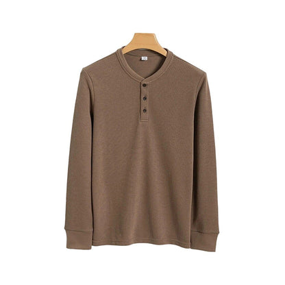 Cotton Waffle Long Sleeve Henley T-Shirt
