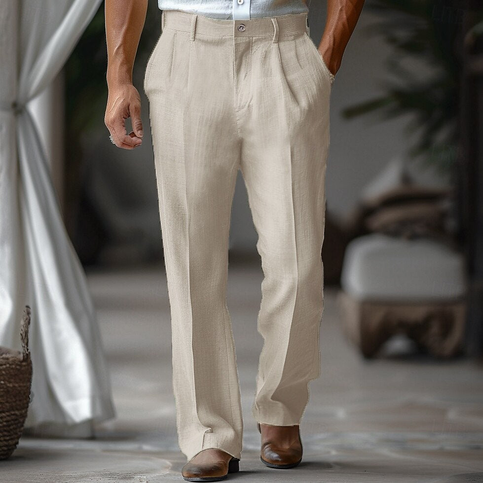 Dress Pants Linen Pants Solid Color - oukumen