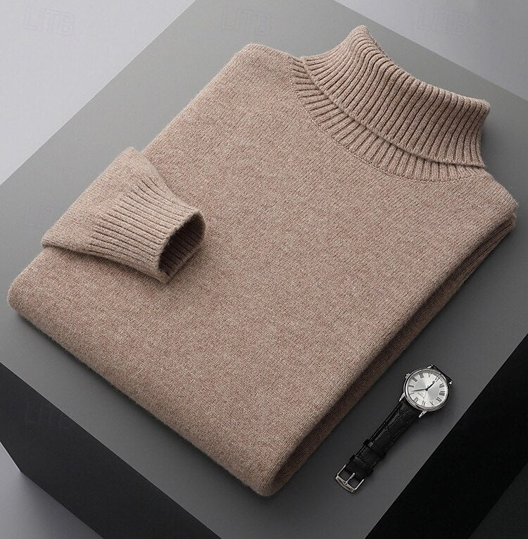 100% Merino Wool Turtleneck Sweater - oukumen