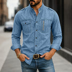 Acid-Wash Long-Sleeve Denim Shirt