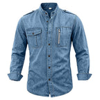 Acid-Wash Mandarin-Collar Shirt