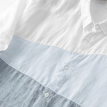 100% Linen Color Block Casual Shirt