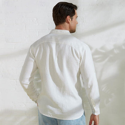 100% Linen Fold-over Collar Casual Shirt - oukumen