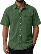Washed Short-Sleeve Denim Shirt
